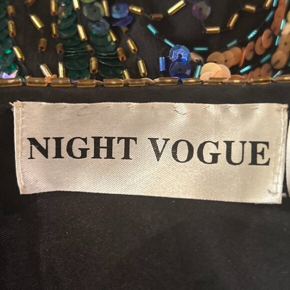 Night Vogue SZS Vintage Silk sequin cropped jacket Artsy Old Glamour Formal 80's - Picture 7 of 9